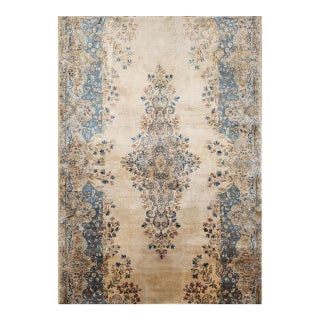 Vintage Persian Kerman Rug, Hand-Knotted Wool, Floral Pattern, Ivory & Blue, 5x7 For Sale