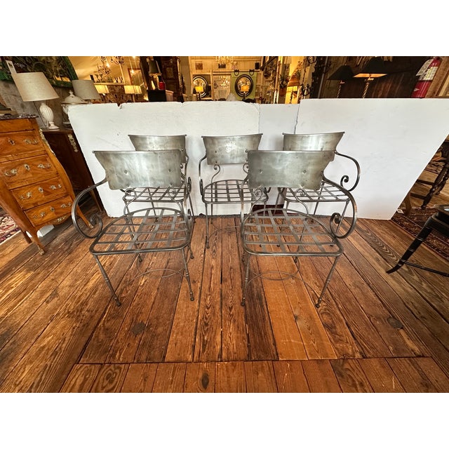 Metal Hand Wrought Steel Italian Dining Armchairs-Set of 5 For Sale - Image 7 of 15