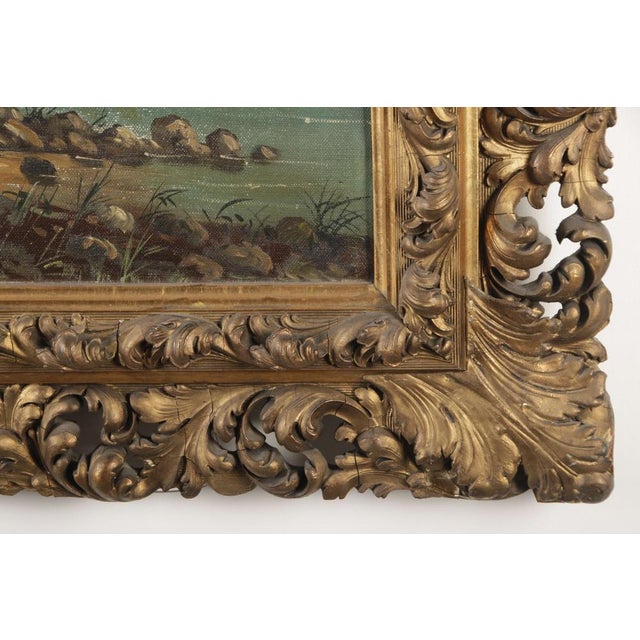 Landscape with Chateau Chillon Leman Lake, Switzerland, Oil Painting on Canvas, Early 20th Century, Framed For Sale - Image 13 of 18