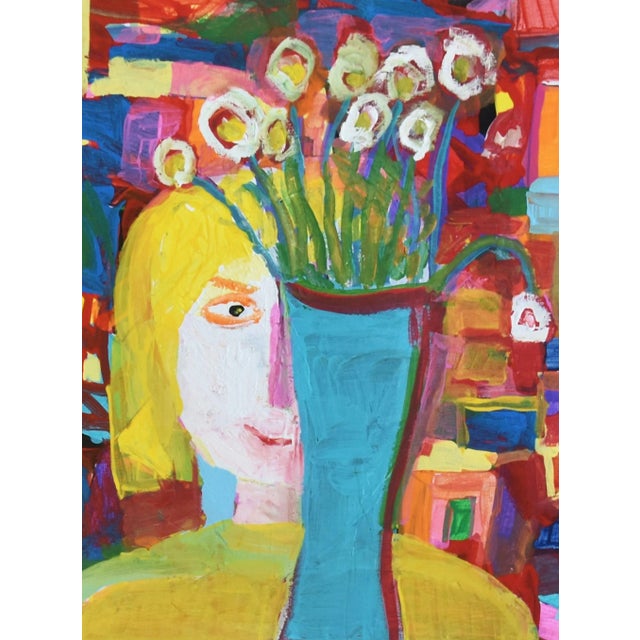 Late 20th Century Juan "Pepe" Maldonado Guzman (1948-2022) Abstract Portrait & Flowers in Blue Vase Oil Painting W/ Gold Leaf Frame For Sale - Image 5 of 7