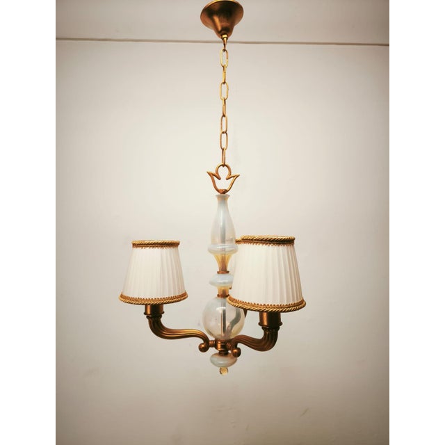 Brass and Murano Chandelier with Silk Lampshades, 1950s For Sale - Image 15 of 18