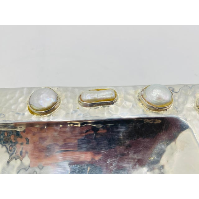 1980s Emilia Castillo Silver-Plated Serving Tray With Fish Handles & Abalone Inlay For Sale - Image 14 of 18