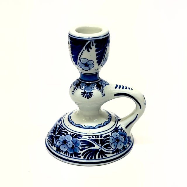 Mid-Century Modern Multiple Shape & Style Blue & White Ceramic Candleholder Curation - Group of 5 For Sale - Image 3 of 10