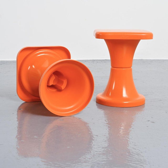 Orange Tam Tam Stools by S.E.L.U.P., 1970s, Set of 2 For Sale - Image 4 of 6