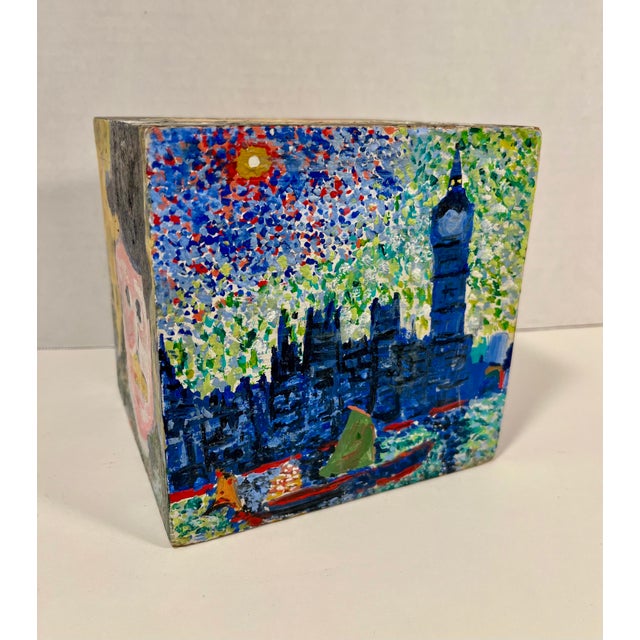 1970s Vintage Oil on Wooden Cube Reproduction of André Derain Famous Artworks 6" X 6" For Sale - Image 5 of 10