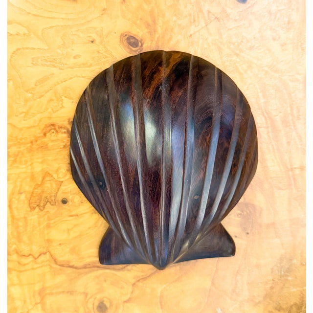 Brown Vintage Large Carved Ironwood Clam Shell Sculpture Object For Sale - Image 8 of 8