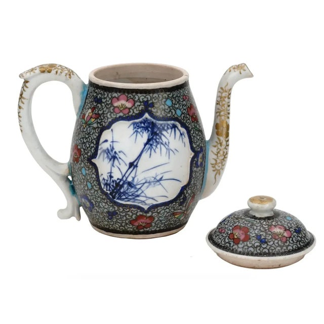 Mid 19th Century Antique Meiji Japanese Cloisonne Enamel on Porcelain Cloisonne Tea Pot For Sale - Image 5 of 9
