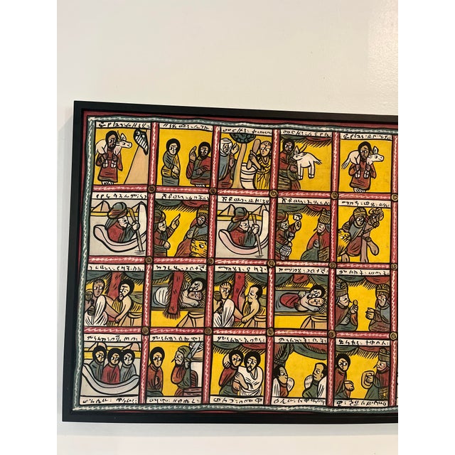 Vintage Ethiopian Narrative Painting on Cloth Depicting the Queen of Sheba and King Solomon 48” X 21” For Sale In West Palm - Image 6 of 11