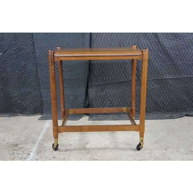 Mid Century Danish Walnut Folding Rolling Bar Cart Trolley Dry Bar MCM For Sale - Image 9 of 18
