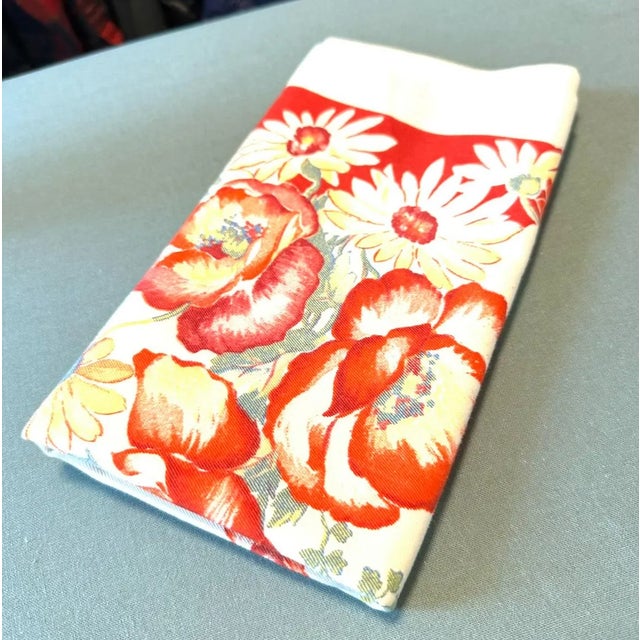 1930s Vintage Floral Linen Bar Towel: Red Poppies, Cottage Kitchen For Sale - Image 5 of 7