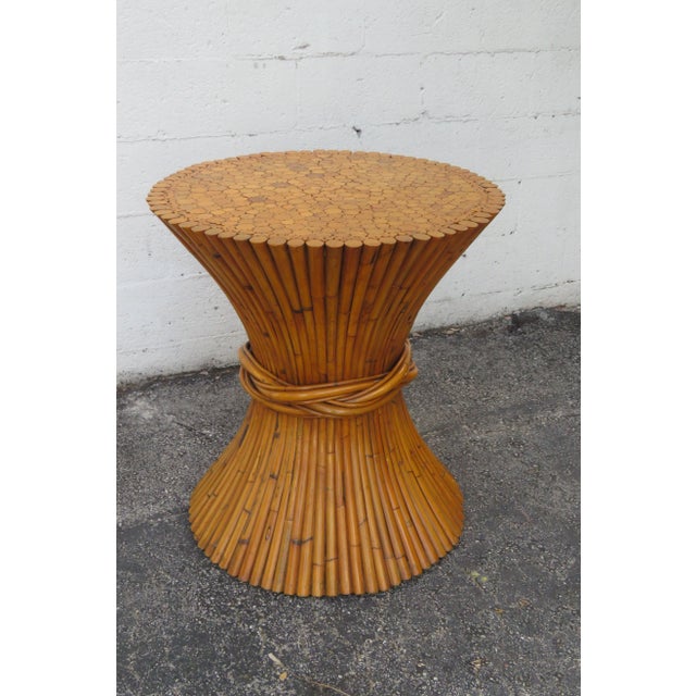 Round Glass Top Sheaf of Wheat Bamboo Rattan Dinette Dining Table ...