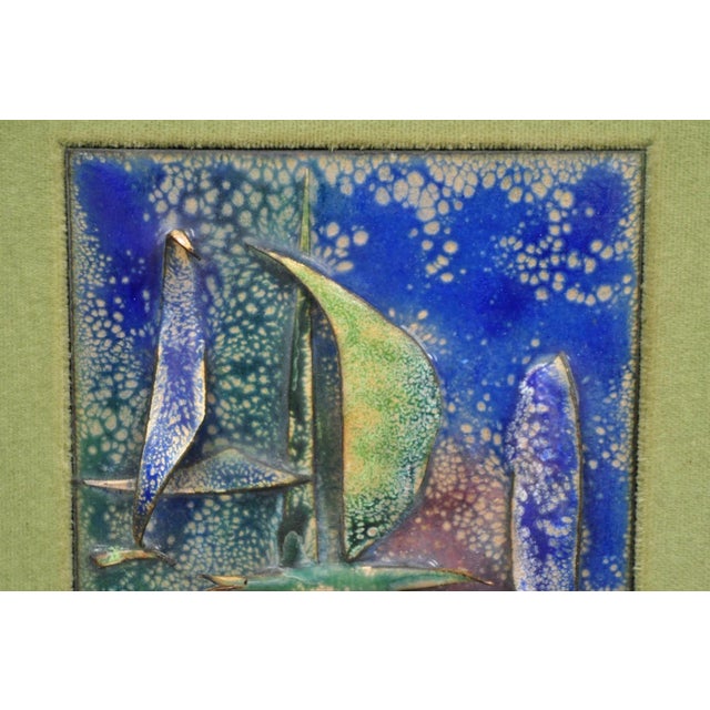 Vintage Mid Centuy Modern Enameled Copper Clipper Ship Art Painting by M. Rosen For Sale - Image 4 of 12