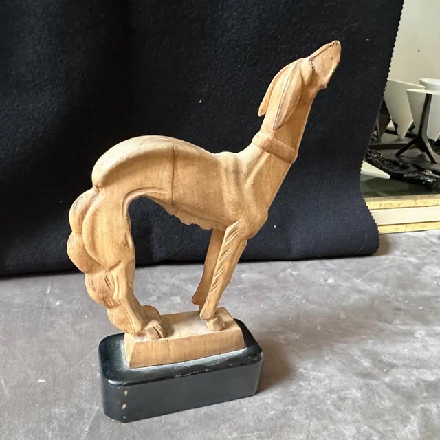 Art Deco A 1930s Stylish Art Deco Hand-Carved Figure of a Greyhound For Sale - Image 3 of 12