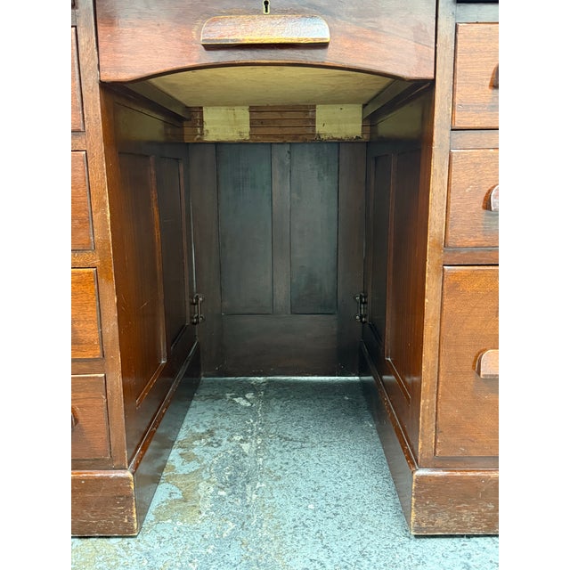Victorian Lebus Manner Oak Roll Top Desk For Sale - Image 12 of 12