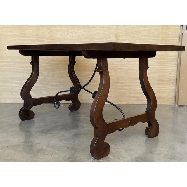 Dining or Console Table in Walnut with Lyre Legs, Spain, 1890s For Sale - Image 9 of 10
