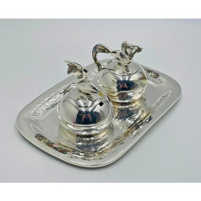 1970s 1970s Los Castillo Taxco Pelican Creamer, Sugar & Serving Tray, Mexican Silversmithing - 3pcs For Sale - Image 5 of 18