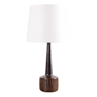 Mid-Century Danish Brown Glazed and Striped Ceramic Table Lamp from Palshus, 1960s For Sale