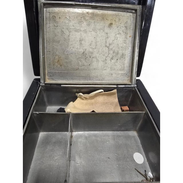 Black 19th Century Chinese Lacquer Box with Engraved Metal Interior For Sale - Image 8 of 13