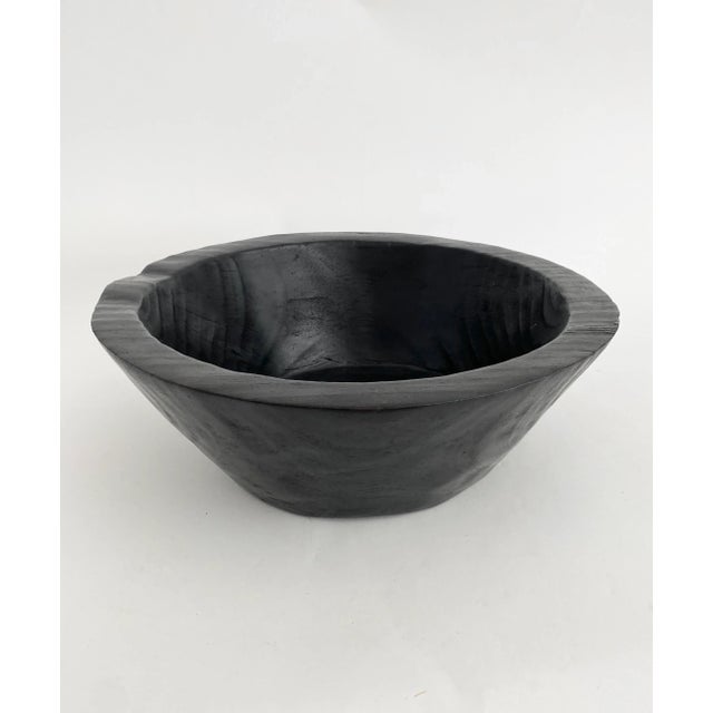 Contemporary Artisan Hand-Carved Teak Wood Black Bowl For Sale - Image 3 of 8