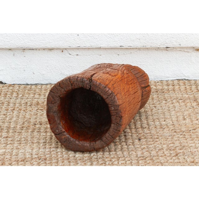 19th Century 19th Century Rustic Antique Chinese Mortar, Carved Wood Planter For Sale - Image 5 of 8
