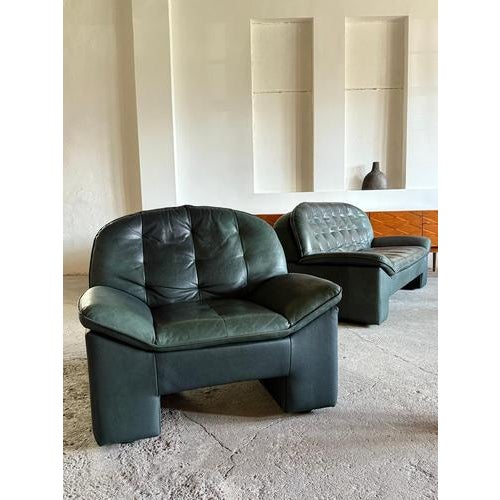 Brutalist Armchair and Sofa in Green Leather from Knoll, Germany, 1970s, Set of 2 For Sale - Image 12 of 18