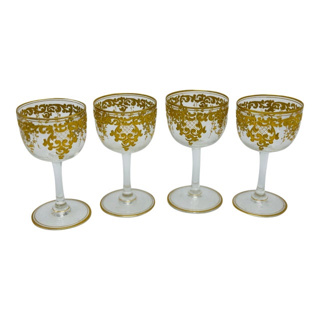 Vintage Gold Embellished Glasses, Set of Four For Sale