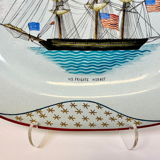 1976 Vintage Americana Nautical Coastal Mottahedeh Limited Edition Platter, U S Frigate Hornet Mast Ship For Sale - Image 6 of 17