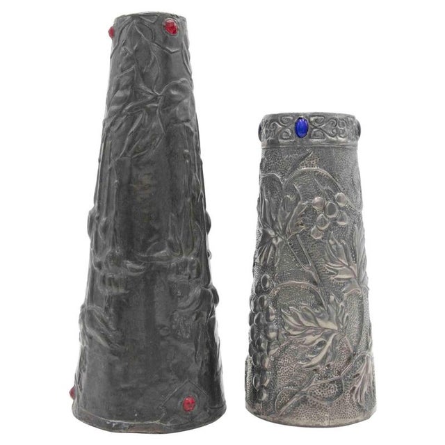 Metal Art Nouveau Pewter Vases, Italy, Early 20th Century, Set of 2 For Sale - Image 7 of 7