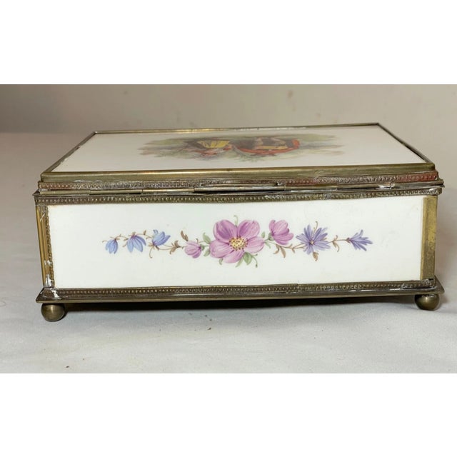 Antique 19th Century Hand Painted Porcelain Bronze French Faience Jewelry Box For Sale - Image 11 of 13
