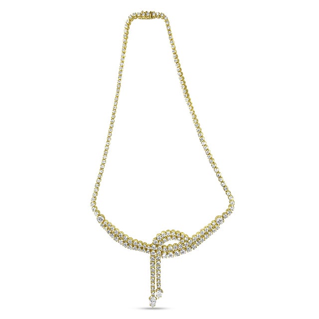 Haus of Brilliance 14k Yellow Gold 17.0 Cttw Diamond Double Row Lariat 18" Inch Tennis Necklace with Pear Shape Diamond Drop Tips (I-J Color, VS2-SI1 Clarity) For Sale - Image 4 of 7