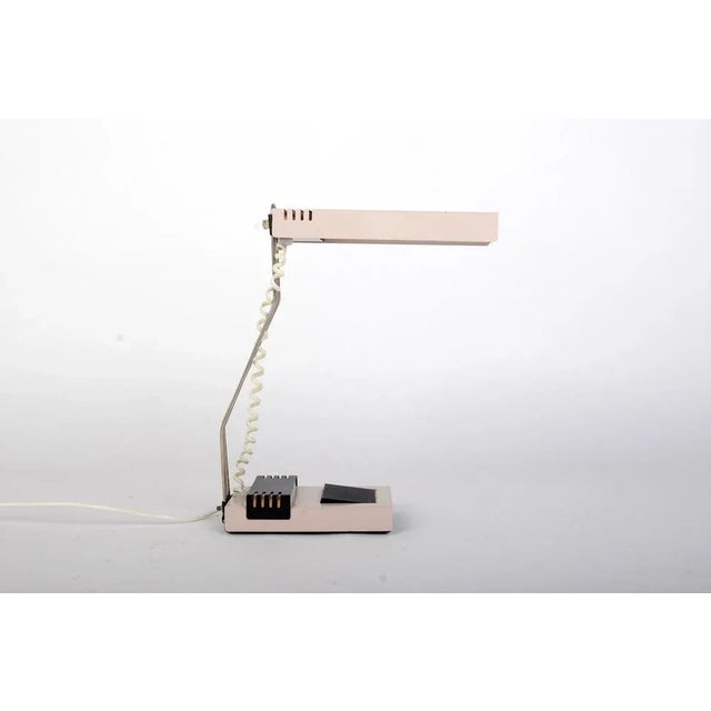 Cute Mid-century modern table lamp. Lacquered metal, glass shade, original plastic wire, E27 Lightbulb, an example of 60's...