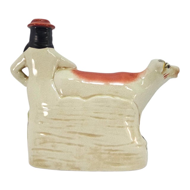Ceramic Early 20th Century Staffordshire-Style English Cow and Boy Pottery Flatback For Sale - Image 7 of 10