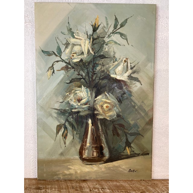 Vintage Floral Oil on Canvas Painting For Sale - Image 4 of 10