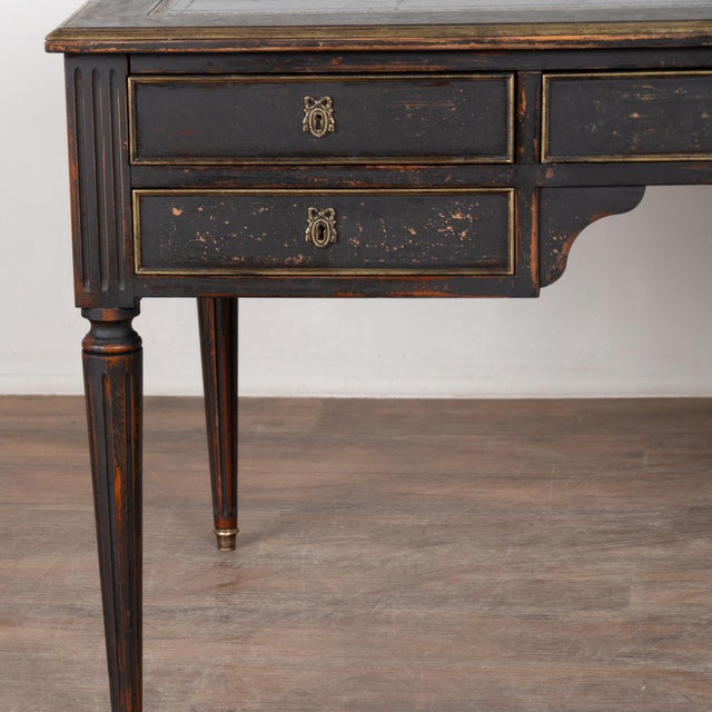 Early 20th Century Swedish Black Painted Five-Drawer Desk With Embossed Leather Top For Sale - Image 14 of 18