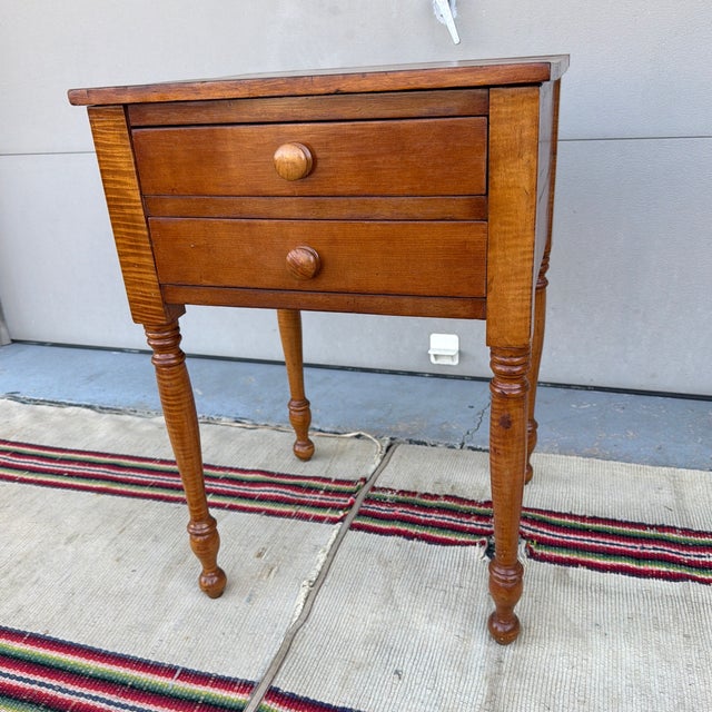 A Nice Antique Pennsylvania Sheraton Cherry and Tiger Maple 2 Drawer Side Table, Circa 1830’s For Sale - Image 12 of 12