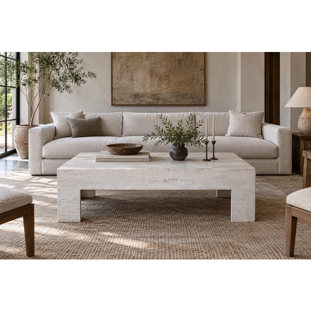 Postmodern Rectangular Vintage Unfilled Travertine Coffee Table For Sale - Image 3 of 6