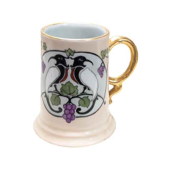 1910s 1915 Rosenthal Ceramic Tankard Stein Glass With Gold Rim, and Two Birds For Sale - Image 5 of 7