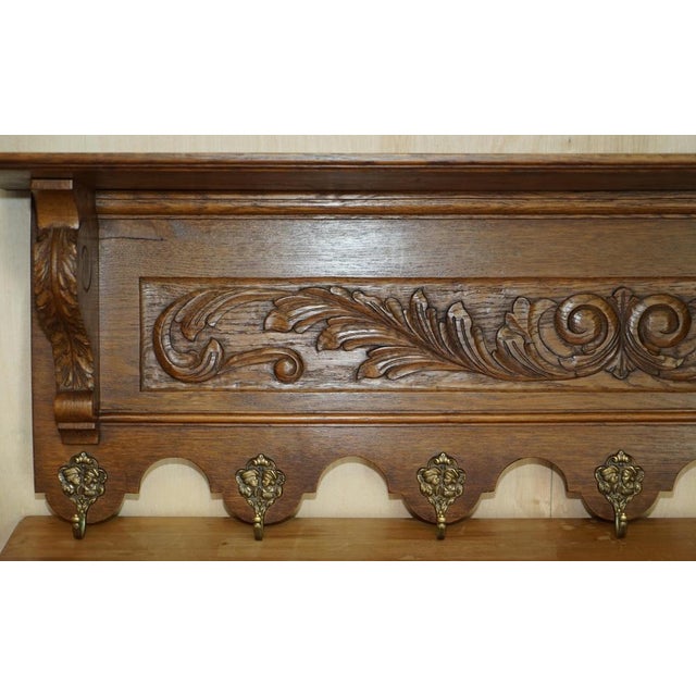 Dutch Oak Heavily Carved Wall Rack with Hanger Romantic Hooks For Sale - Image 4 of 17