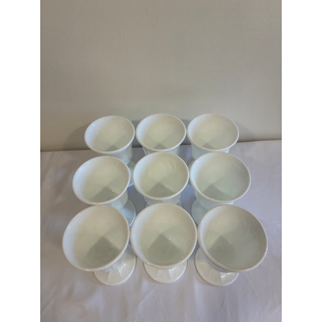 Mid-Century Modern Vintage White Milk Glass Grape & Vine Pedestal Goblets, Set of 9 For Sale - Image 3 of 13