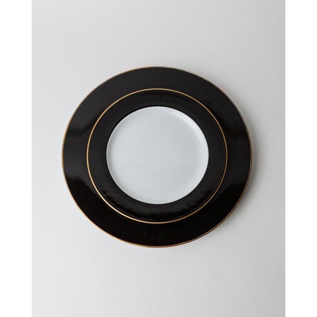 Vintage Black and White Porcelain Dinnerware Set with Gold Rim from Eschenbach Bavaria, Germany, Set of 26 For Sale - Image 9 of 17