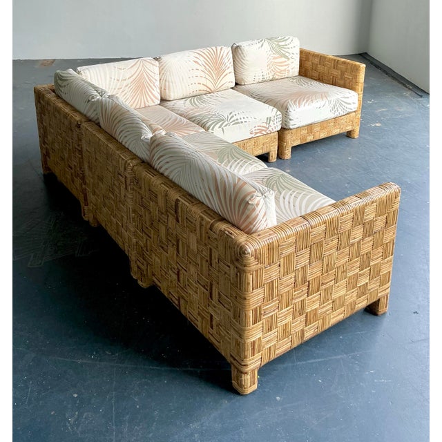 Wood Vintage Boho Woven Rattan Sectional Sofa For Sale - Image 7 of 12