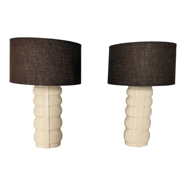 Mid 20th Century Pair of Mid Century Modern Style Lamps With New Brown Linen Shades For Sale