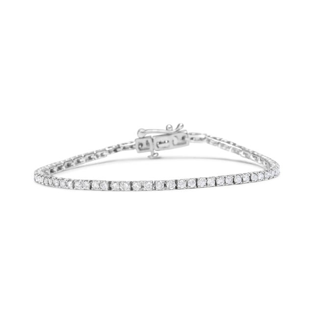 Early 21st Century 10K White Gold 2.0 Cttw Prong Set Round-Cut 7.25" Classic Diamond Tennis Bracelet For Sale - Image 5 of 7
