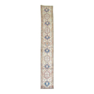 Skinny Ivory Antique Persian Heriz Runner - 1'10" x 12'4" For Sale