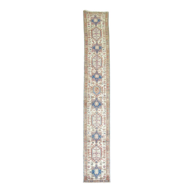 Skinny Ivory Antique Persian Heriz Runner - 1'10" x 12'4" For Sale