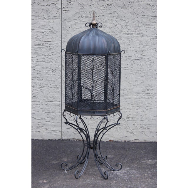 Vintage Wrought Iron Garden Bird Cage On Stand For Sale - Image 15 of 18