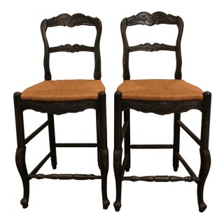 French Country Habersham Stools With Rush Seats - a Pair For Sale