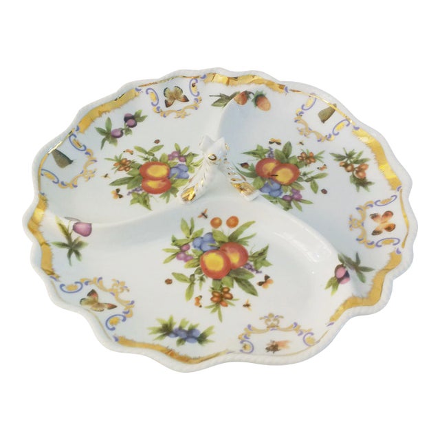 Vintage I Godinger Botanical Porcelain Divided Serving Dish For Sale