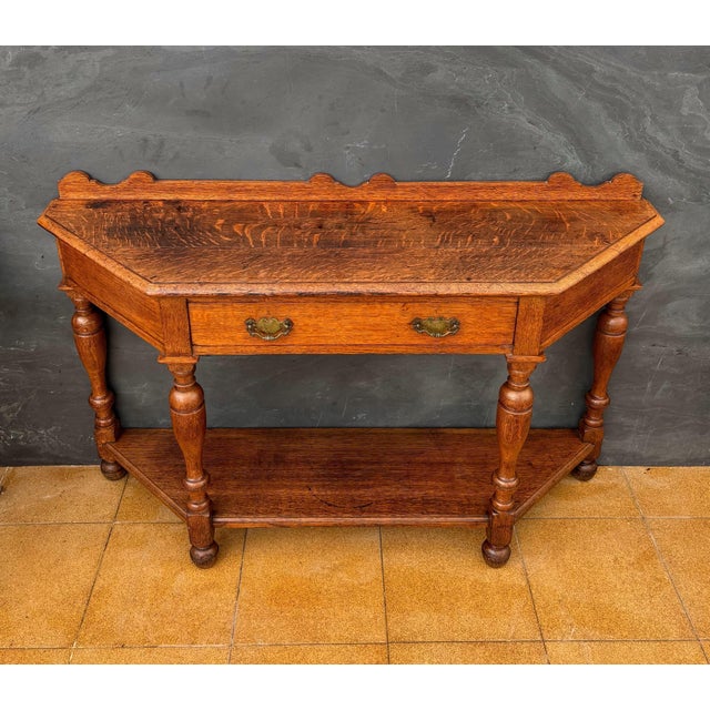 Wood Spanish Oak Console Table With Drawer and Shelf, 20th Century For Sale - Image 7 of 14