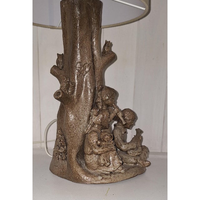 Brown Vintage Figurative Table Lamp in Brown Ceramic and Fabric Shade, 1980s For Sale - Image 8 of 10